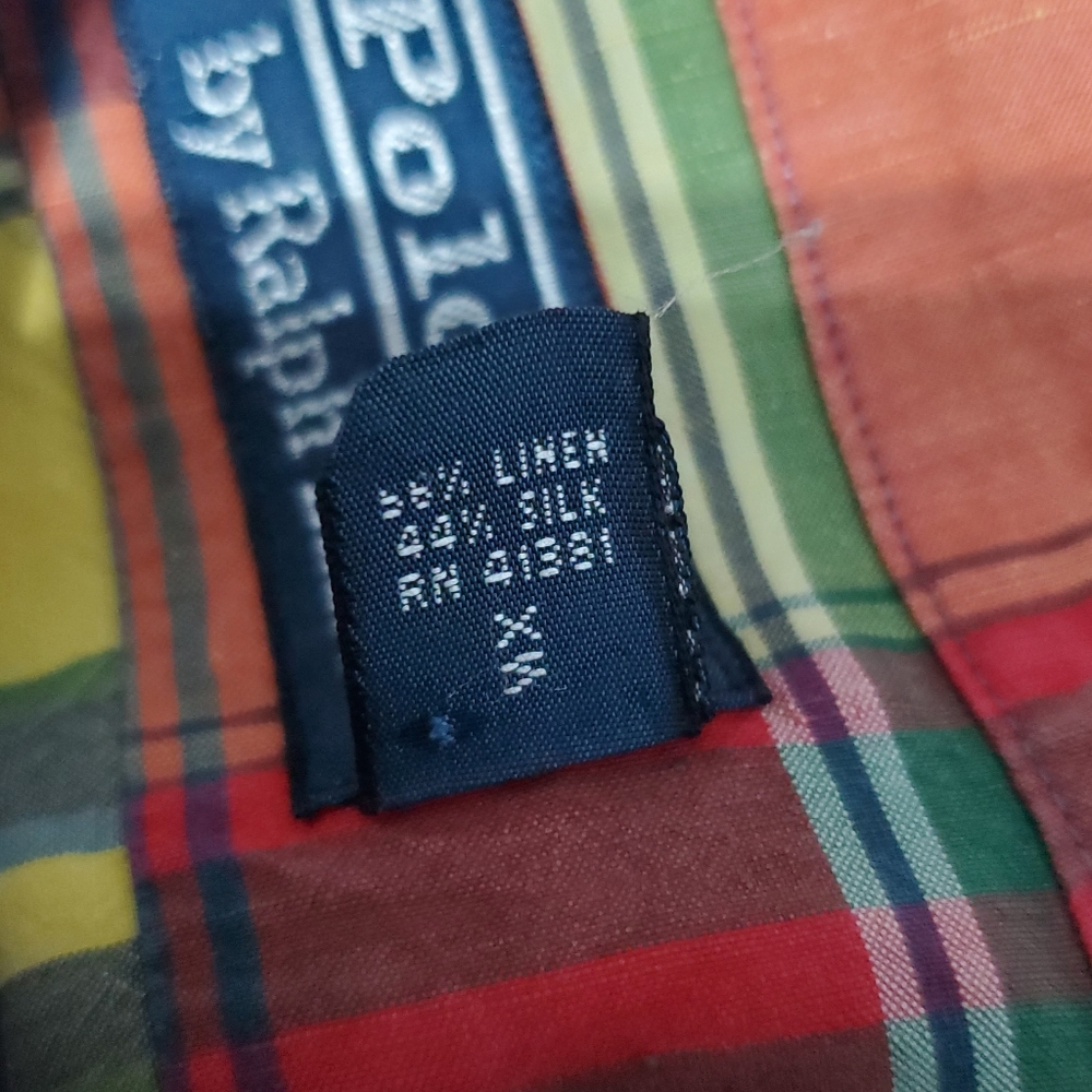 Polo by Ralph Lauren Madras Plaid Linen Silk Blend Button Down Shirt XXL - Picture 5 of 8